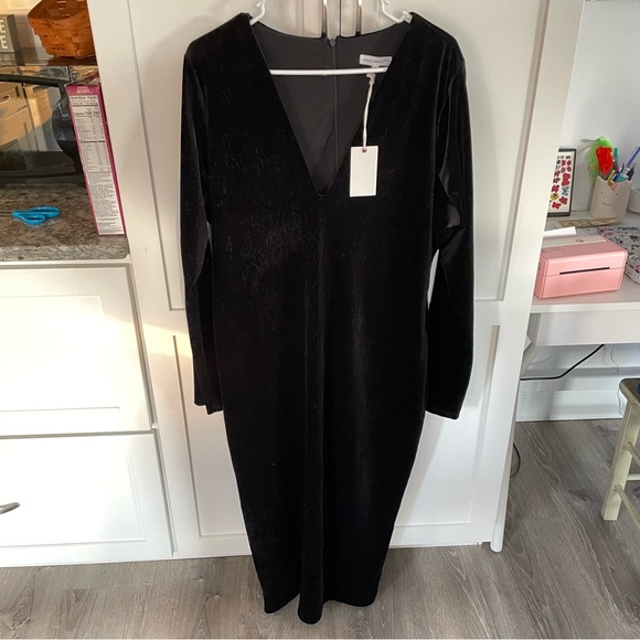✨NWT✨Good American Crushed Velvet Deep V-Neck Midi Dress - Picture 7 of 9